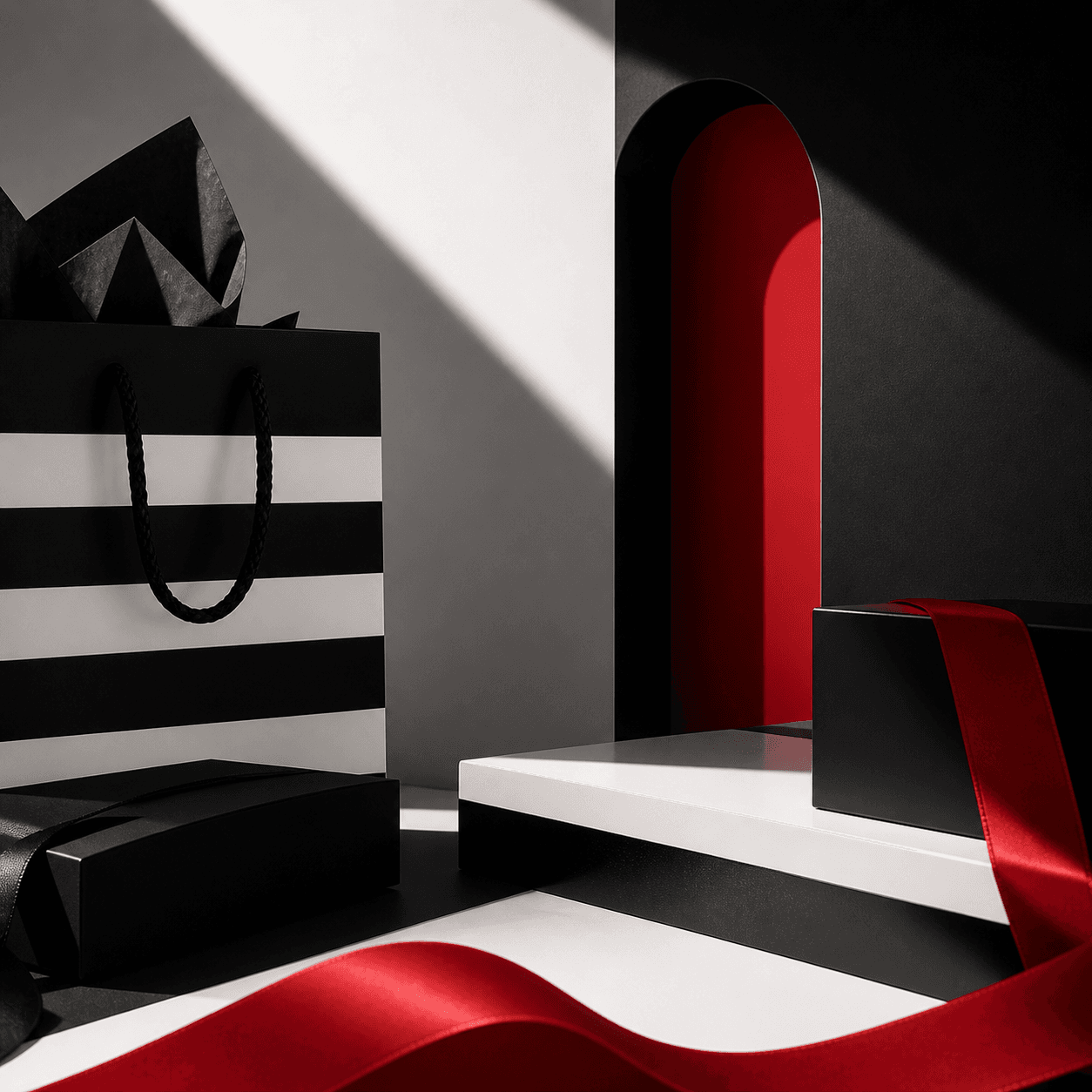 DIPARFUM editorial — black-and-red luxury composition